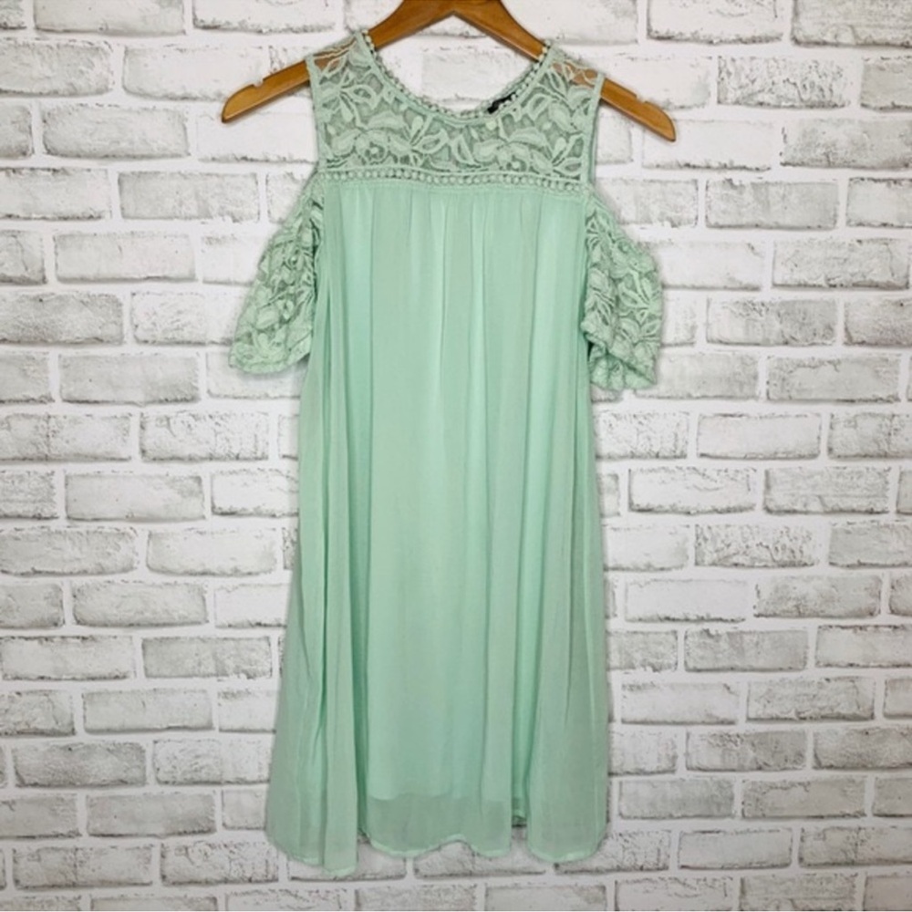 Lily Rose Mint Green Lace Yoke Cold-Shoulder Midi Dress